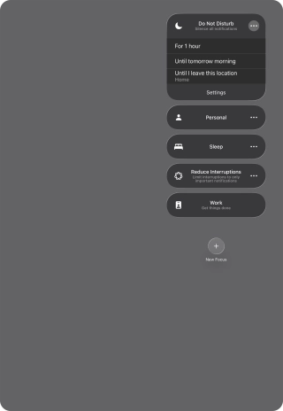Press the required setting to activate the selected focus mode for a specified period of time or until you leave your current location.