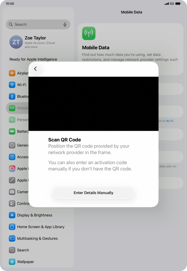 Place the QR code you've received inside the tablet camera frame to scan the code.