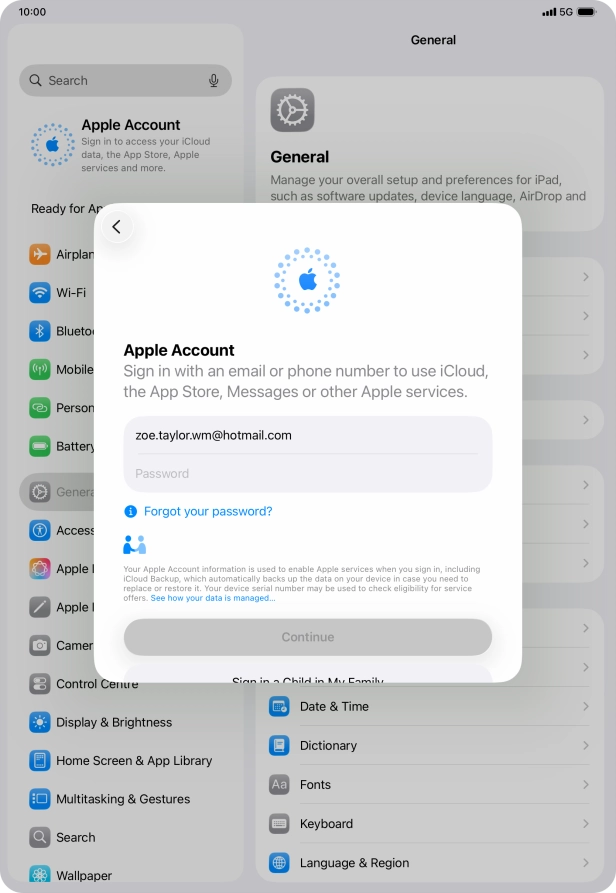 Press Password and key in the password for your Apple Account.