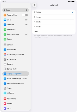 Press the required setting.
