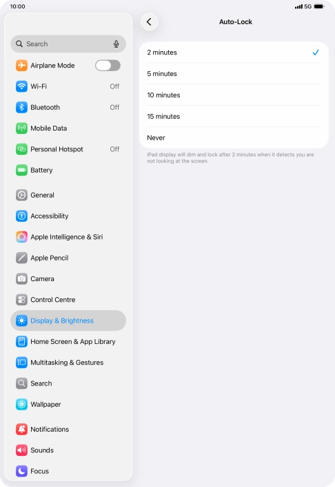 Press the required setting.