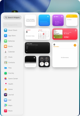 Press the required widget.