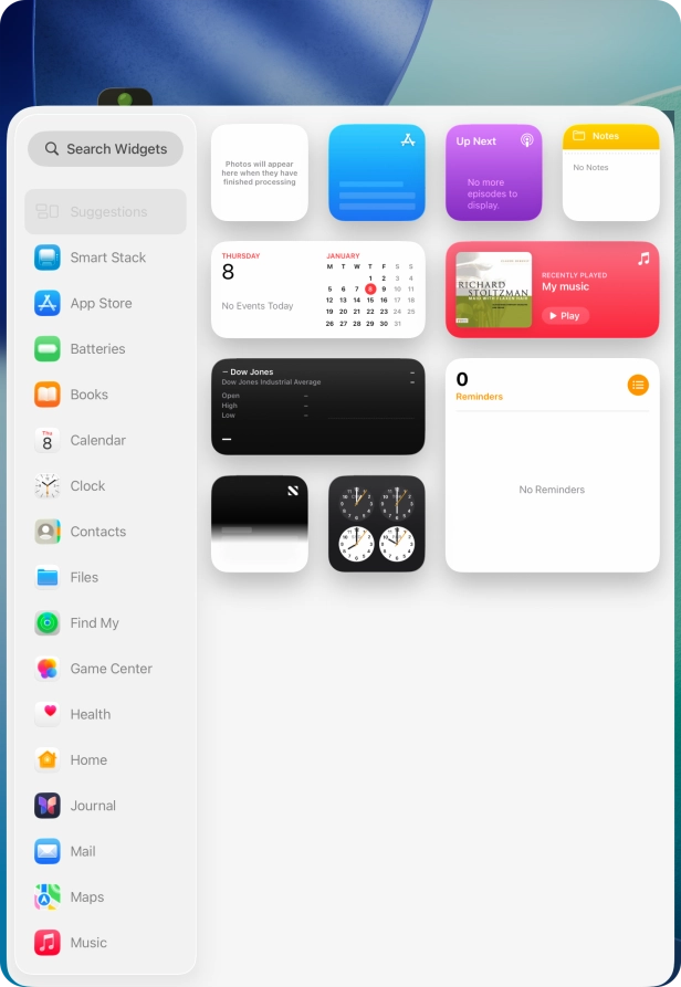 Press the required widget.