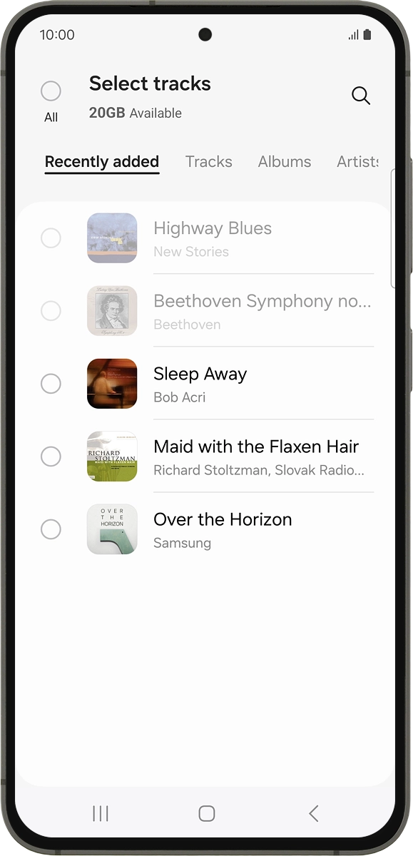 On your phone: Press the required audio files  to select them.