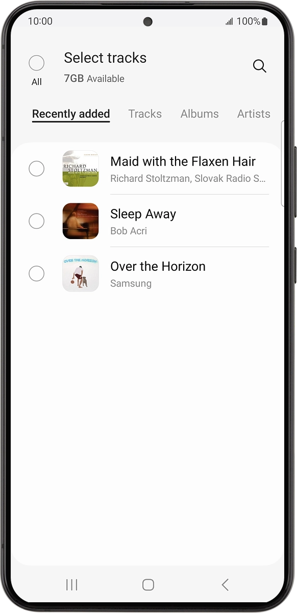 On your phone: Press the required audio files  to select them.