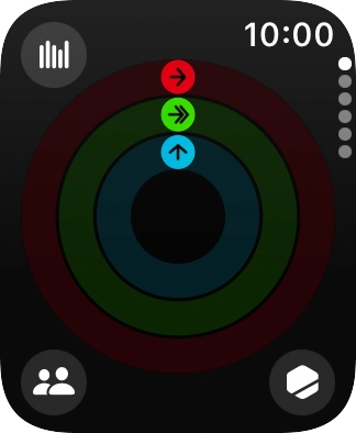 The screen will tell you how far you are from completing your daily activity goals. When the coloured rings are closed, you've reached the goals of your daily activity.