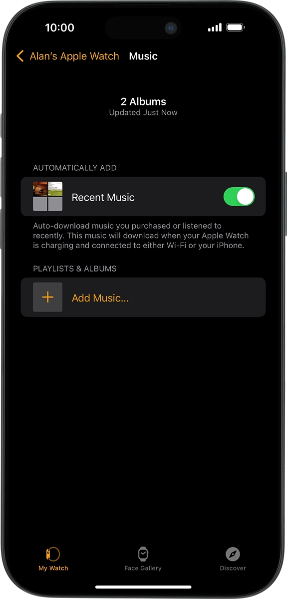 On your phone: Press Add Music... and go to the required playlist or album.