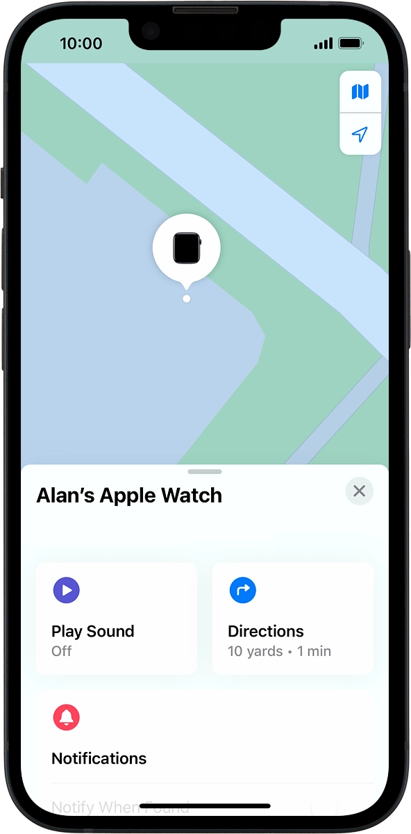 The latest position of your Apple Watch is displayed on the map.