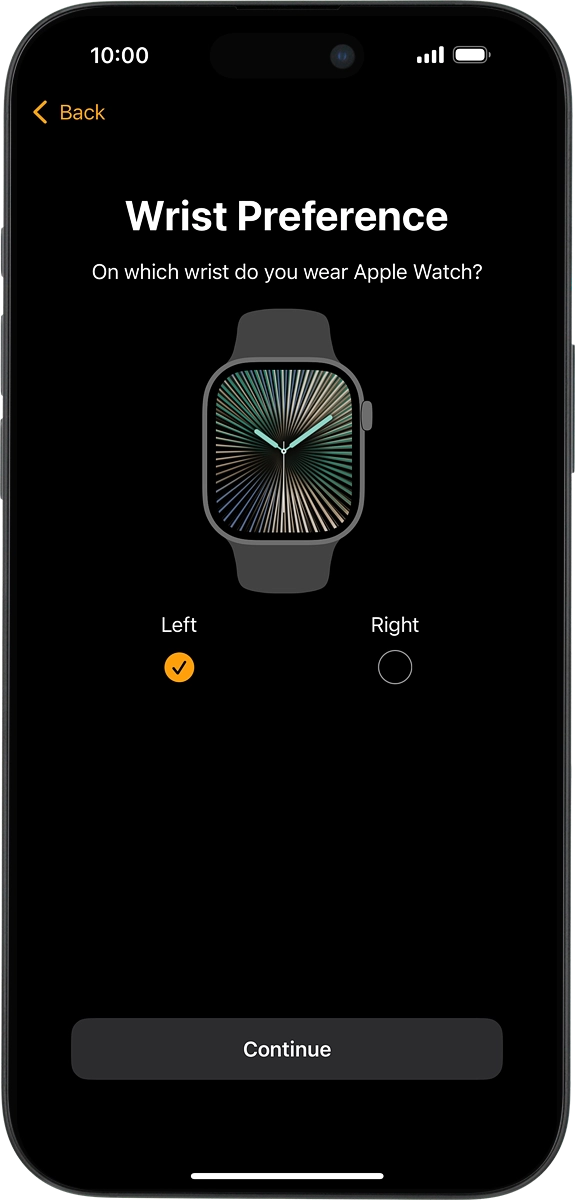 On your phone: Press the required setting and select on which wrist you want to wear the watch.
