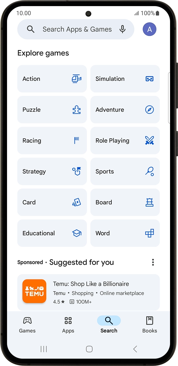 On your phone: Press the search field and key in the name or subject of the required app.