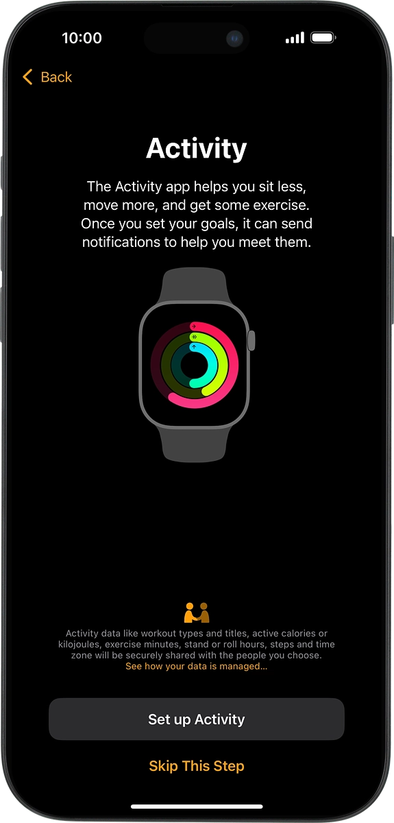 On your phone: Follow the instructions on the screen to select the required activity settings or press Skip This Step.