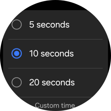 Press the required setting to choose how long the countdown should be before your smartwatch calls the emergency dispatch centre when a hard fall is detected. Press the required setting to choose how long the countdown should be before your smartwatch calls the emergency dispatch centre when a hard fall is detected.