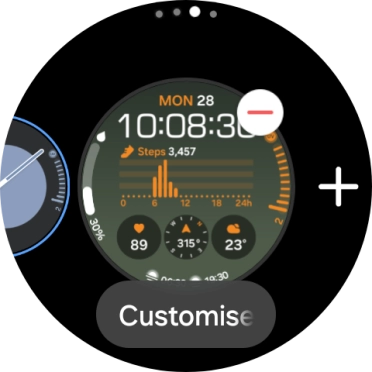 Press the required watch face.