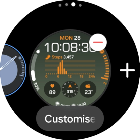 Press the required watch face.