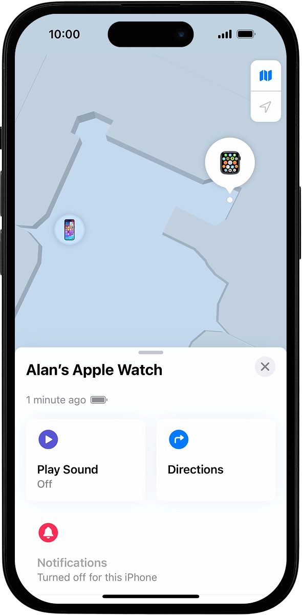 The latest position of your Apple Watch is displayed on the map.