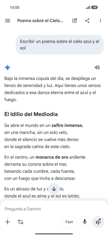 A Gemini le puedes pedir que genere un texto a partir de una descripción tuya. A Gemini le puedes pedir que genere un texto a partir de una descripción tuya.
