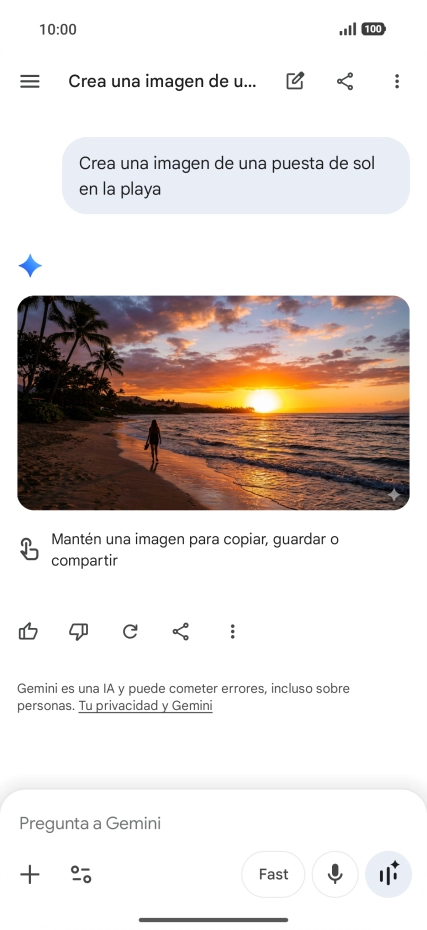 También puedes pedir a Gemini que genere una fotografía partiendo de tu descripción. También puedes pedir a Gemini que genere una fotografía partiendo de tu descripción.