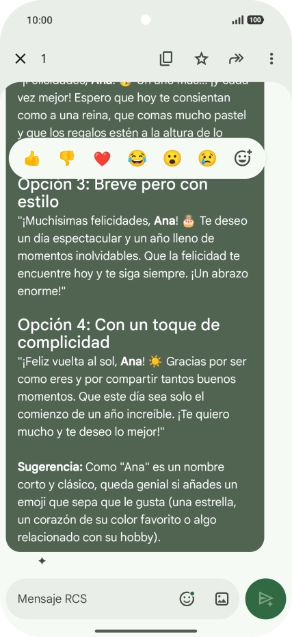 Pulsa la propuesta de texto de Gemini durante unos instantes. Sigue las indicaciones de la pantalla para utilizar el texto propuesto. Pulsa la propuesta de texto de Gemini durante unos instantes. Sigue las indicaciones de la pantalla para utilizar el texto propuesto.