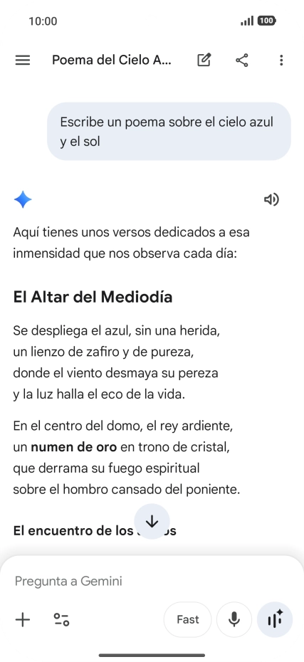 A Gemini le puedes pedir que genere un texto a partir de una descripción tuya.