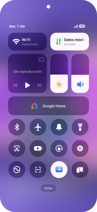 Pulsa el icono de modo de avión para activar o desactivar la función.