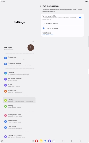 Press the required setting.
