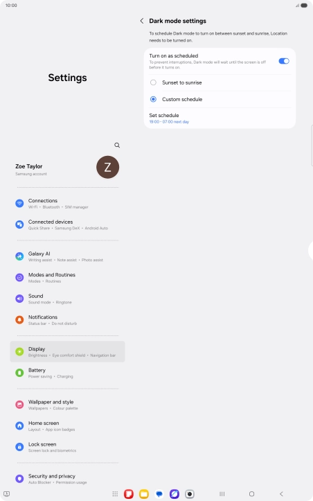 Press the required setting.