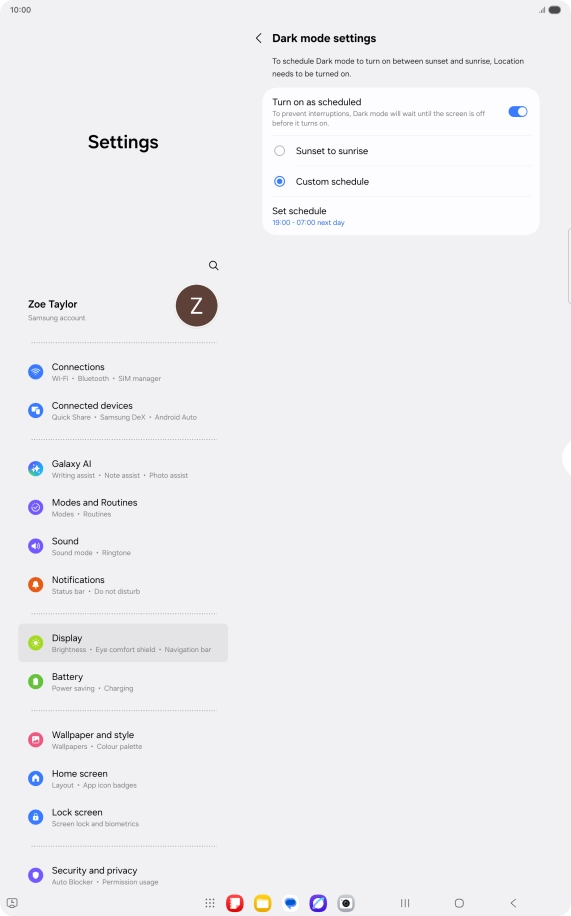 Press the required setting.