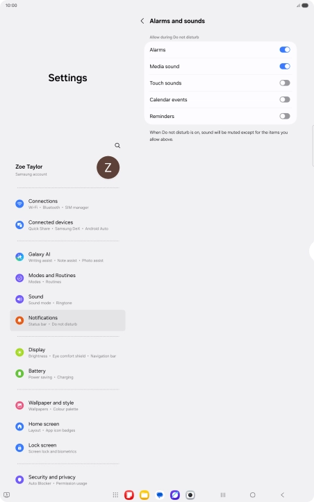 Press the indicators to turn sound and vibration for the selected functions on or off.