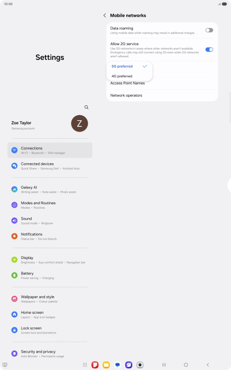 Press the required network mode.