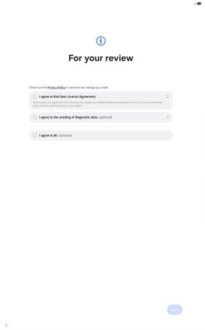 Press the fields next to the required settings to select them.