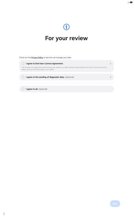 Press the fields next to the required settings to select them.