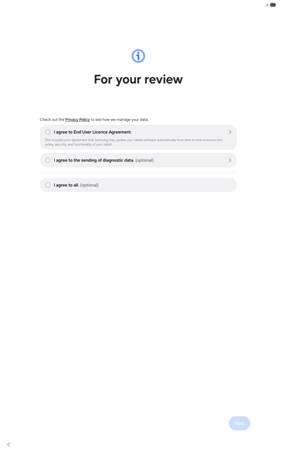 Press the fields next to the required settings to select them.