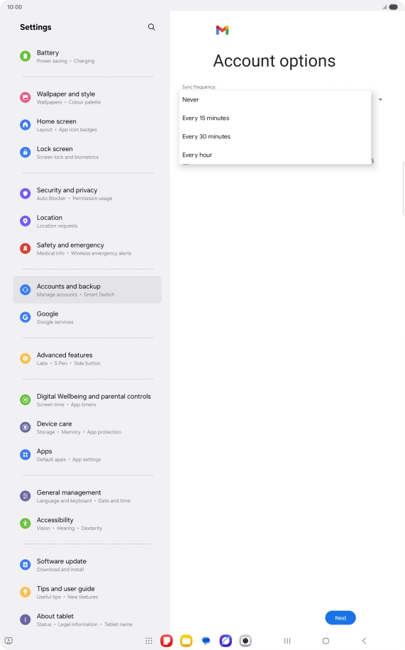Press the required setting.