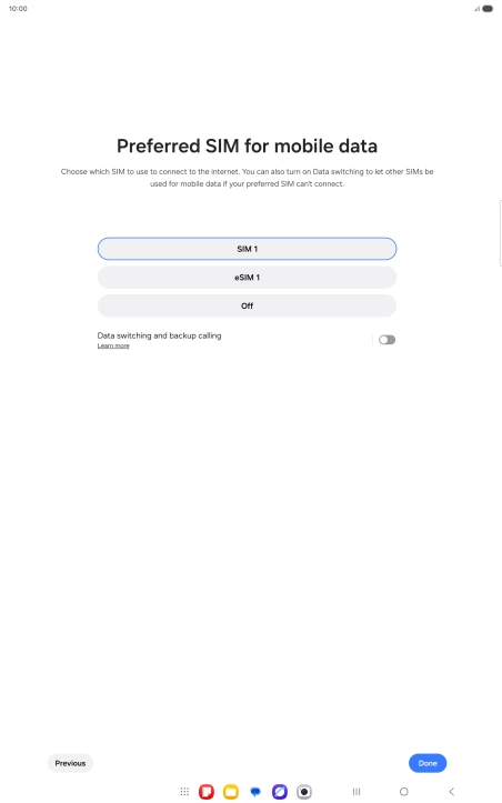 Press the required setting.