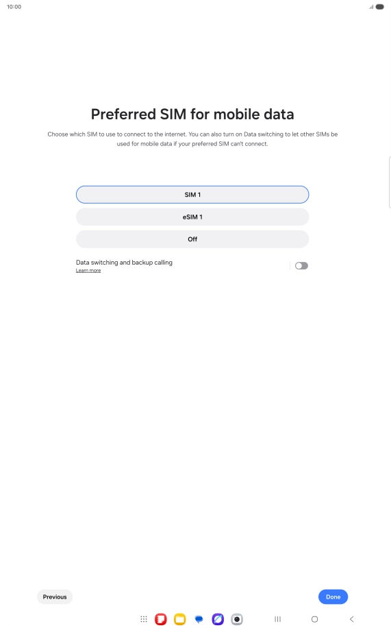 Press the required setting.
