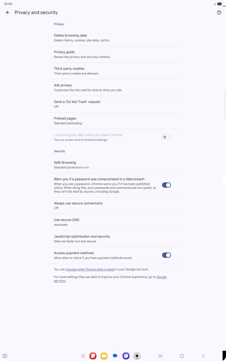 Press Delete browsing data.