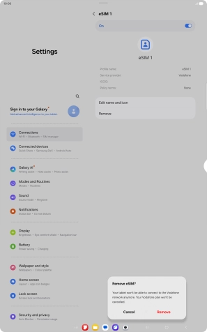 Press Remove and follow the instructions on the screen to delete your eSIM.