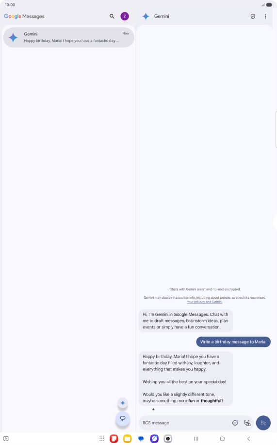 The text suggestion from Gemini is displayed.