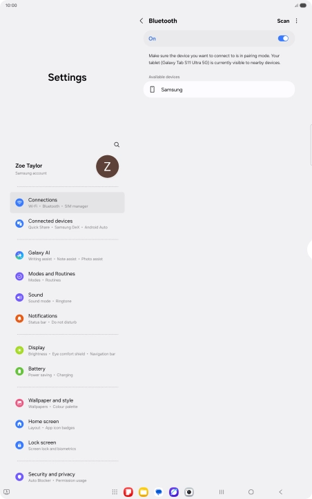 Press the required Bluetooth device and follow the instructions on the screen to pair the device with your tablet.