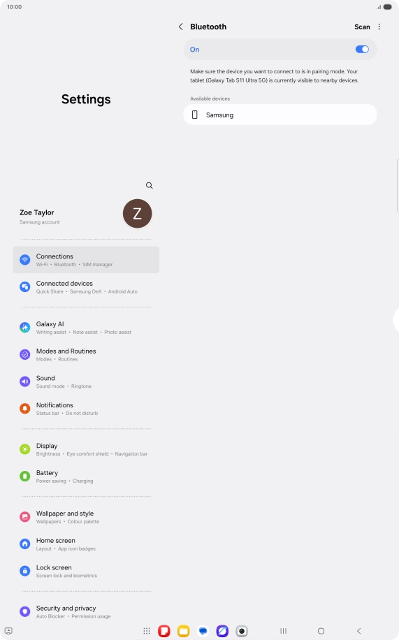 Press the required Bluetooth device and follow the instructions on the screen to pair the device with your tablet.