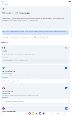 Press the indicator next to the required extension to turn on the function.