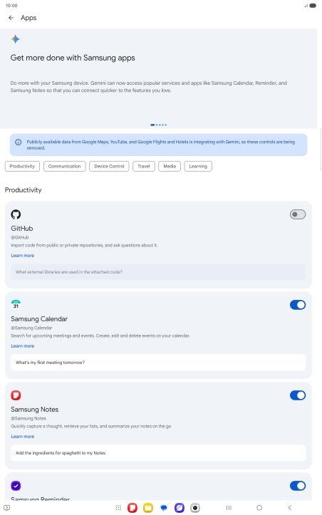 Press the indicator next to the required extension to turn on the function.