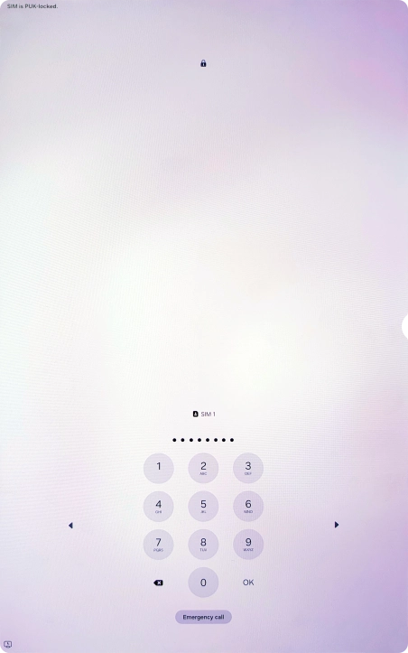 Key in the PUK and press OK.