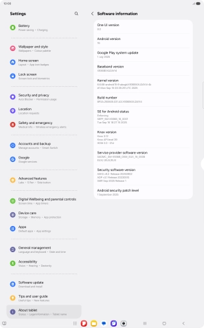 Your tablet's software version is displayed below Android version.