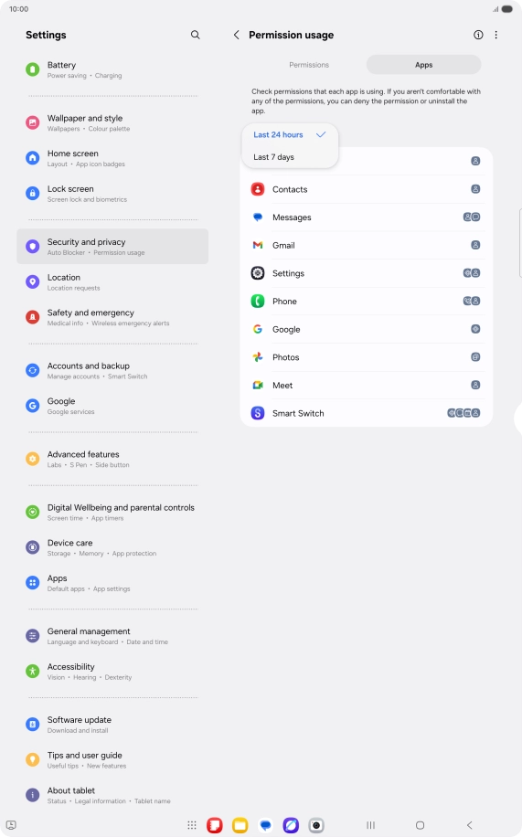 Press the required setting.
