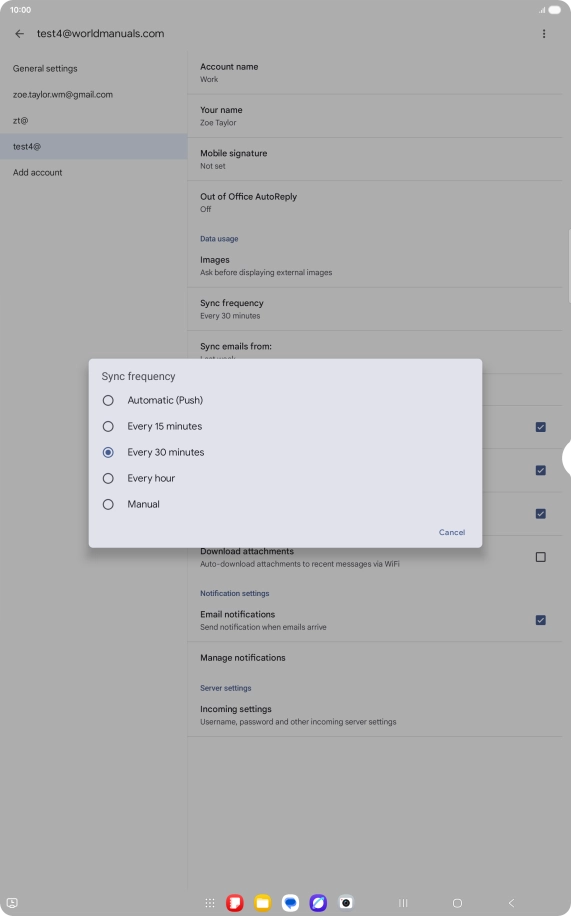 Press the required setting.