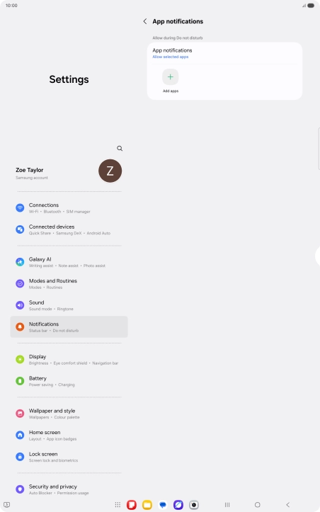 Press Add apps and follow the instructions on the screen to select which apps you would like to receive notifications from when Do Not Disturb is turned on.