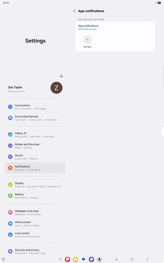 Press Add apps and follow the instructions on the screen to select which apps you would like to receive notifications from when Do Not Disturb is turned on.