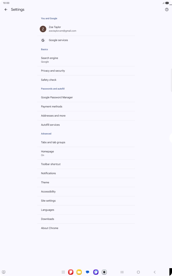 Press Privacy and security.