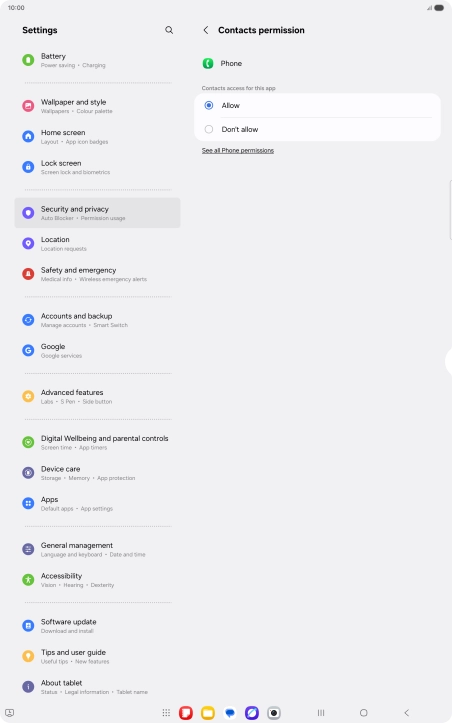 Press the required setting.
